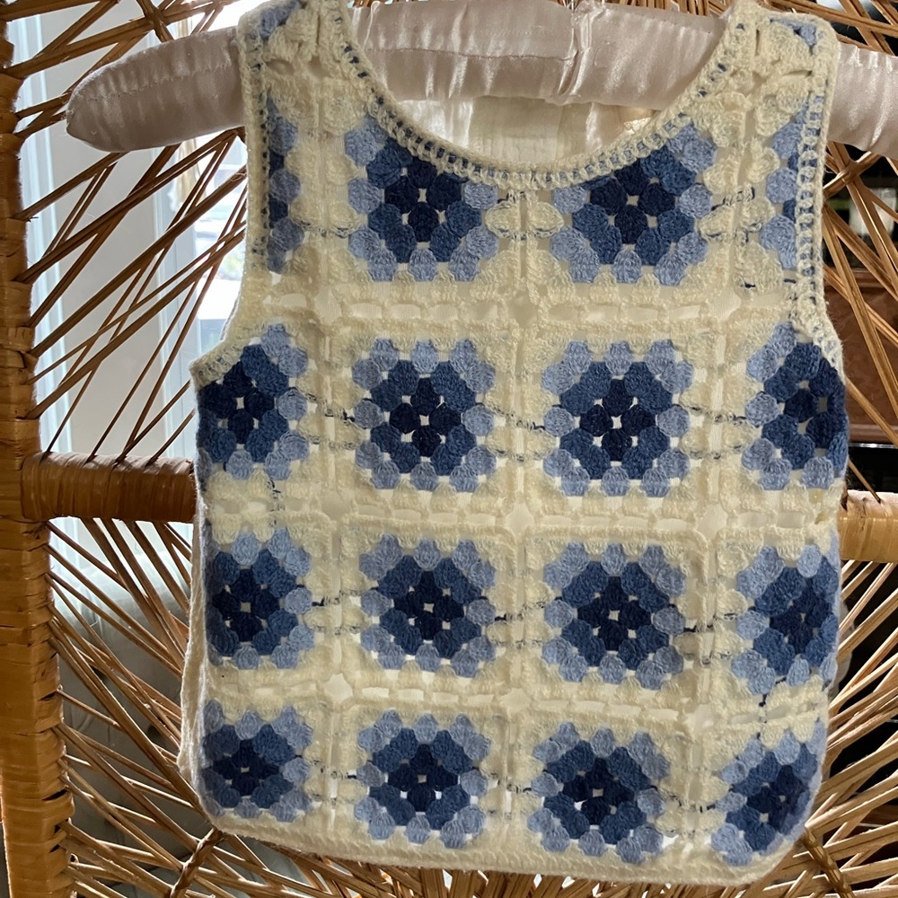 btween Blue and Cream Crochet Kids Tank Top